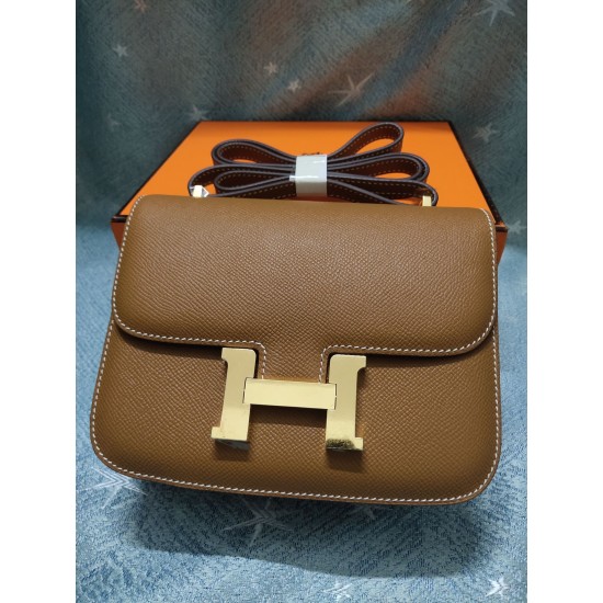 Gold dumplings constance Kang Kang stewardess bag 19cm 23cm original epsom leather gold and silver buckle half hand-stitched sewing waxed thread lot 700