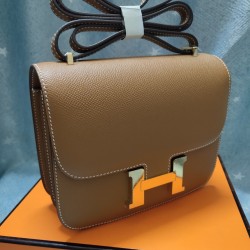 Gold dumplings constance Kang Kang stewardess bag 19cm 23cm original epsom leather gold and silver buckle half hand-stitched sewing waxed thread lot 700