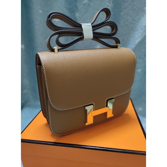 Gold dumplings constance Kang Kang stewardess bag 19cm 23cm original epsom leather gold and silver buckle half hand-stitched sewing waxed thread lot 700