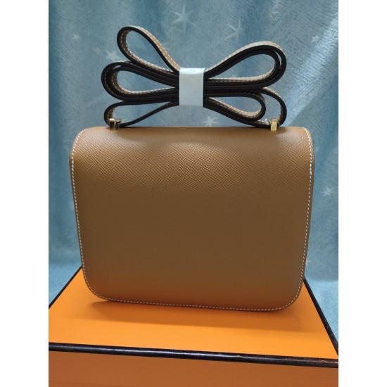 Gold dumplings constance Kang Kang stewardess bag 19cm 23cm original epsom leather gold and silver buckle half hand-stitched sewing waxed thread lot 700