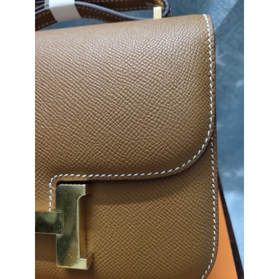 Gold dumplings constance Kang Kang stewardess bag 19cm 23cm original epsom leather gold and silver buckle half hand-stitched sewing waxed thread lot 700