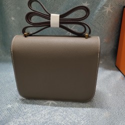 Elephant Gray constance Kang Kang Stewardess Bag 19cm 23cm Original epsom Leather Gold and Silver Buckle Half Hand Sewing Sewing Waxed Lot 700