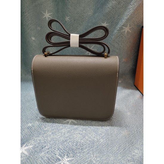 Elephant Gray constance Kang Kang Stewardess Bag 19cm 23cm Original epsom Leather Gold and Silver Buckle Half Hand Sewing Sewing Waxed Lot 700