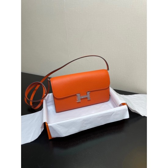 Constance to go Kang Kang wallet crossbody 205cm original imported Epsom leather orange gold buckle counter synchronization hand waxed stitching pure steel hardware spot