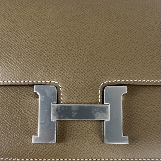HERMES Constance Stewardess Bag New with Mirror 19 Kang Kang Elephant Gray Silver Buckle High-end Quality Epsom Cowhide Leather Handmade Waxed Thread Shoulder Crossbody Bag Mini Size 19154cm In stock Lot 700