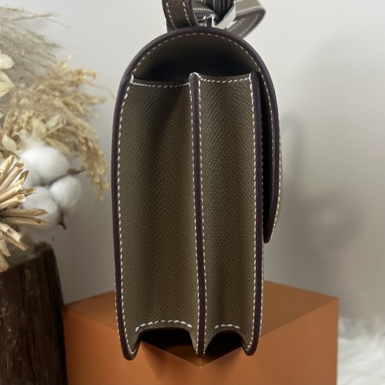 HERMES Constance Stewardess Bag New with Mirror 19 Kang Kang Elephant Gray Silver Buckle High-end Quality Epsom Cowhide Leather Handmade Waxed Thread Shoulder Crossbody Bag Mini Size 19154cm In stock Lot 700