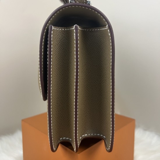 HERMES Constance Stewardess Bag New with Mirror 19 Kang Kang Elephant Gray Silver Buckle High-end Quality Epsom Cowhide Leather Handmade Waxed Thread Shoulder Crossbody Bag Mini Size 19154cm In stock Lot 700