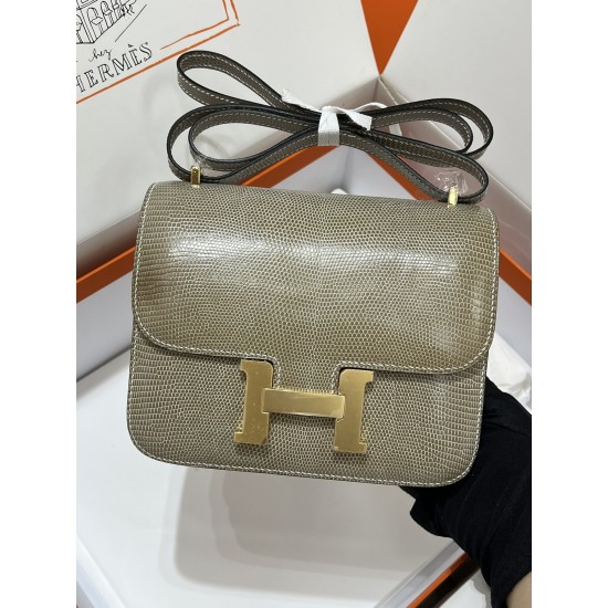 Constance Kang Kang 19cm Hcp imported top lizard skin sisal rope gray gold buckle counter synchronization handmade beeswax thread sewing pure steel hardware in stock