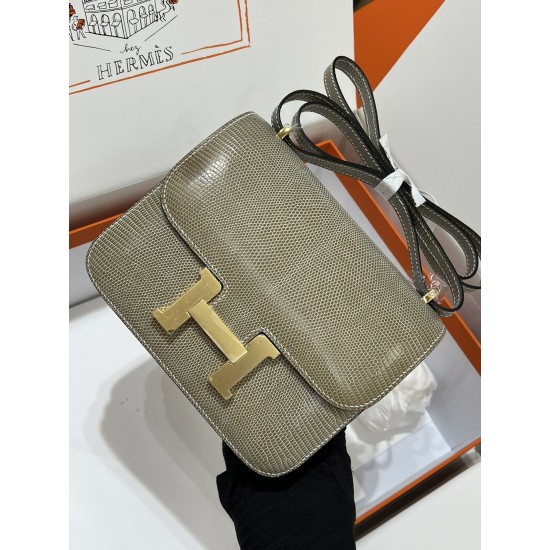 Constance Kang Kang 19cm Hcp imported top lizard skin sisal rope gray gold buckle counter synchronization handmade beeswax thread sewing pure steel hardware in stock