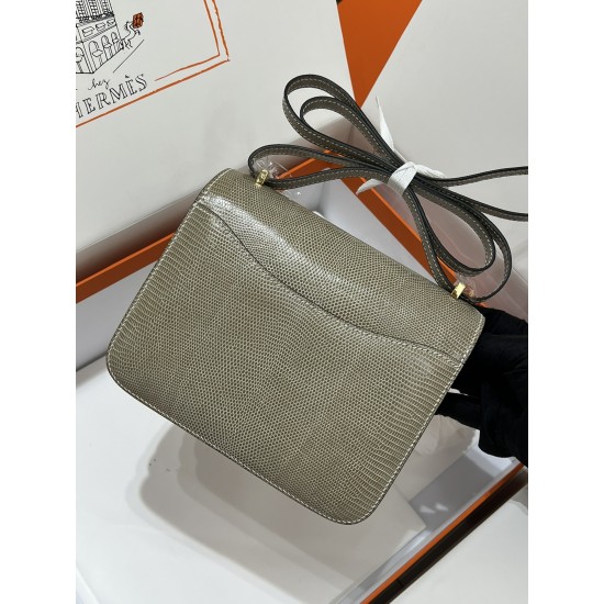 Constance Kang Kang 19cm Hcp imported top lizard skin sisal rope gray gold buckle counter synchronization handmade beeswax thread sewing pure steel hardware in stock