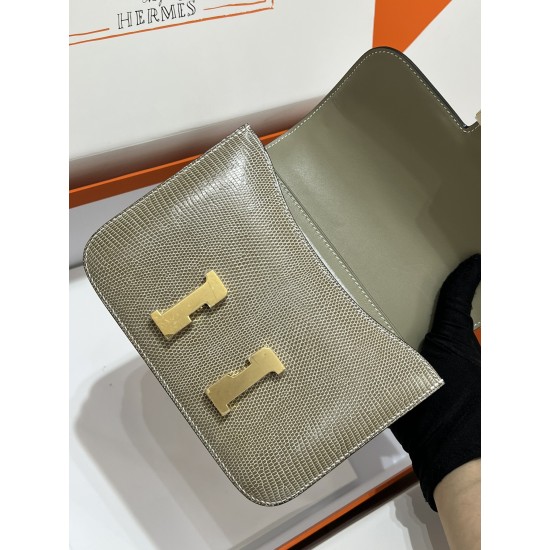 Constance Kang Kang 19cm Hcp imported top lizard skin sisal rope gray gold buckle counter synchronization handmade beeswax thread sewing pure steel hardware in stock