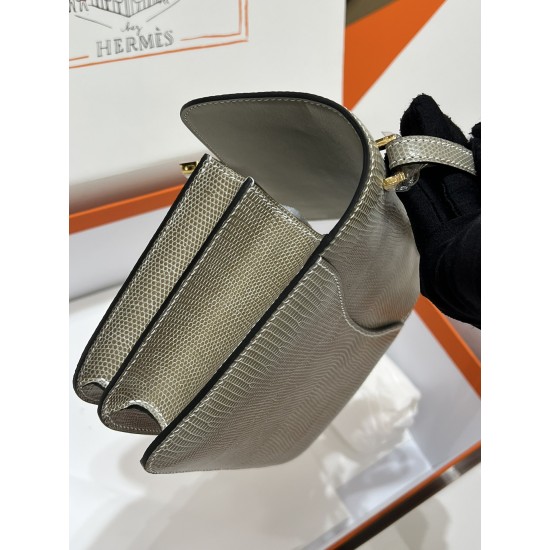 Constance Kang Kang 19cm Hcp imported top lizard skin sisal rope gray gold buckle counter synchronization handmade beeswax thread sewing pure steel hardware in stock