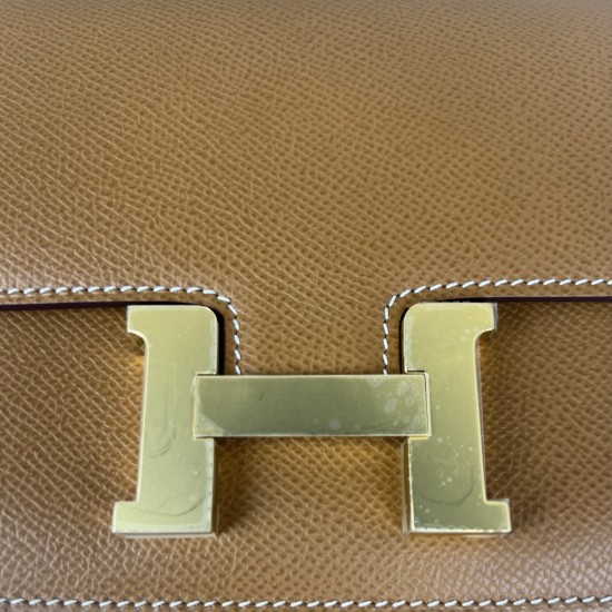 HERMES Constance Stewardess Bag New with Mirror 19 Kang Kang Golden Brown Gold Buckle High-end Quality Epsom Cowhide Leather Handmade Waxed Line Shoulder Crossbody Bag Mini Size 19154cm In stock Lot 700