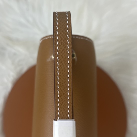 HERMES Constance Stewardess Bag New with Mirror 19 Kang Kang Golden Brown Gold Buckle High-end Quality Epsom Cowhide Leather Handmade Waxed Line Shoulder Crossbody Bag Mini Size 19154cm In stock Lot 700