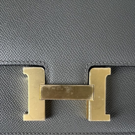 HERMES Constance stewardess bag new version with mirror 19 Kang Kang cum rain gray gold buckle High-end quality Epsom cowhide handmade waxed line shoulder crossbody bag mini size 19154cm spot batch 700