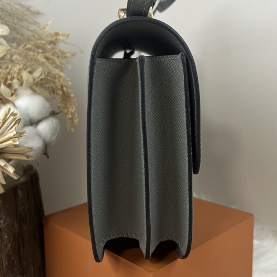 HERMES Constance stewardess bag new version with mirror 19 Kang Kang cum rain gray gold buckle High-end quality Epsom cowhide handmade waxed line shoulder crossbody bag mini size 19154cm spot batch 700
