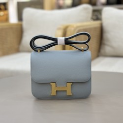 Stewardess Bag Constance Kang Kang 19cm Linen Blue Gold Buckle Mirror Model Imported Epsom Leather All Steel Hardware Waxed Stitching Lot 700