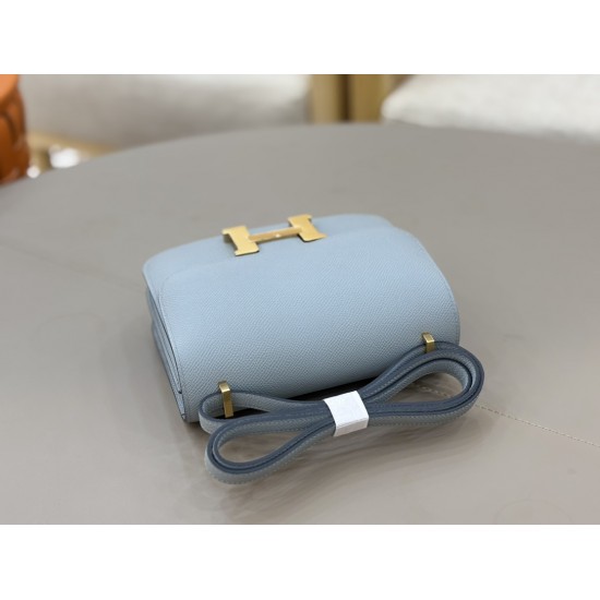 Stewardess Bag Constance Kang Kang 19cm Linen Blue Gold Buckle Mirror Model Imported Epsom Leather All Steel Hardware Waxed Stitching Lot 700