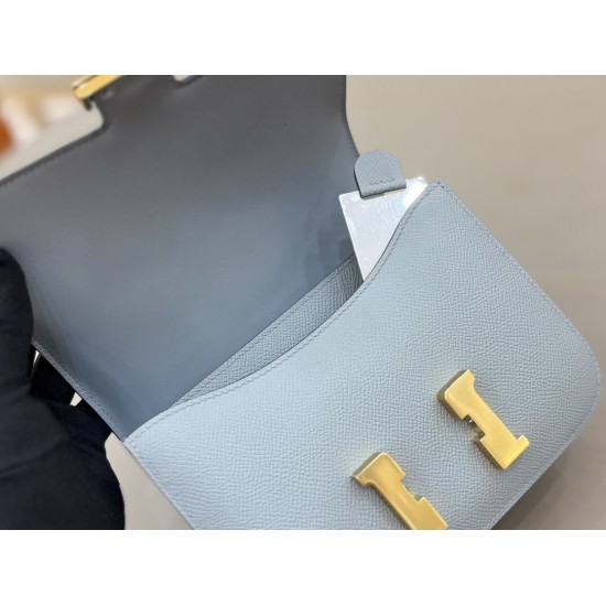 Stewardess Bag Constance Kang Kang 19cm Linen Blue Gold Buckle Mirror Model Imported Epsom Leather All Steel Hardware Waxed Stitching Lot 700