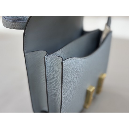 Stewardess Bag Constance Kang Kang 19cm Linen Blue Gold Buckle Mirror Model Imported Epsom Leather All Steel Hardware Waxed Stitching Lot 700