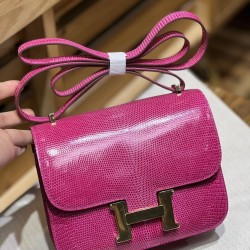Constance Kang Kang 19cm Hcp imported top lizard skin extreme pink silver buckle counter synchronization full handmade beeswax thread sewing pure steel hardware in stock