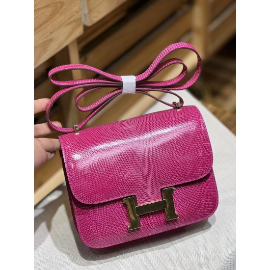 Constance Kang Kang 19cm Hcp imported top lizard skin extreme pink silver buckle counter synchronization full handmade beeswax thread sewing pure steel hardware in stock