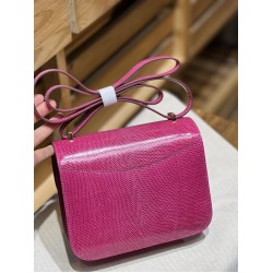 Constance Kang Kang 19cm Hcp imported top lizard skin extreme pink silver buckle counter synchronization full handmade beeswax thread sewing pure steel hardware in stock