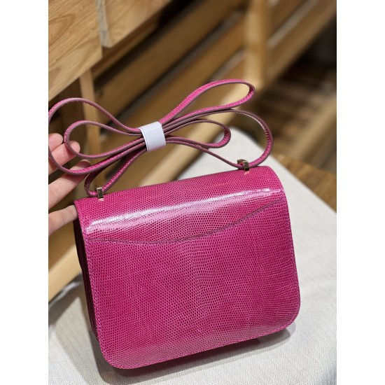 Constance Kang Kang 19cm Hcp imported top lizard skin extreme pink silver buckle counter synchronization full handmade beeswax thread sewing pure steel hardware in stock
