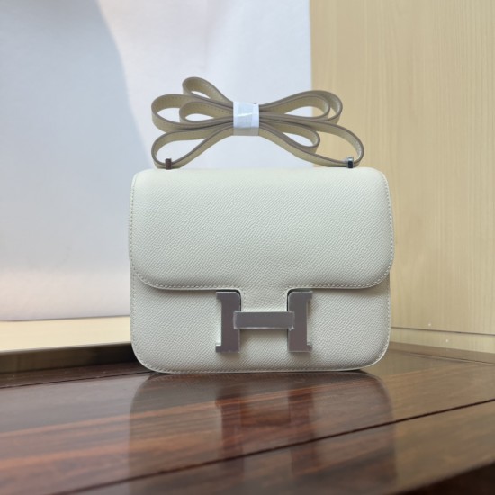In stock KK19 milkshake white French Haas leather factory epsom leather Kang Kang 19cm full hand-stitched waxed thread full steel hardware lining sheepskin