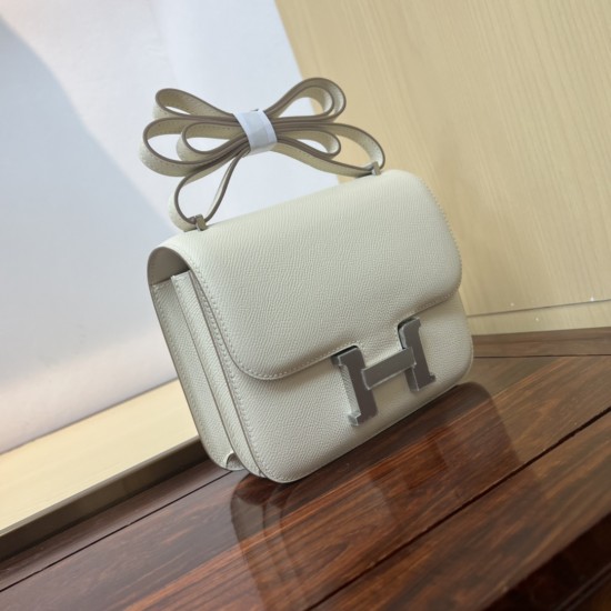 In stock KK19 milkshake white French Haas leather factory epsom leather Kang Kang 19cm full hand-stitched waxed thread full steel hardware lining sheepskin