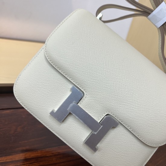 In stock KK19 milkshake white French Haas leather factory epsom leather Kang Kang 19cm full hand-stitched waxed thread full steel hardware lining sheepskin