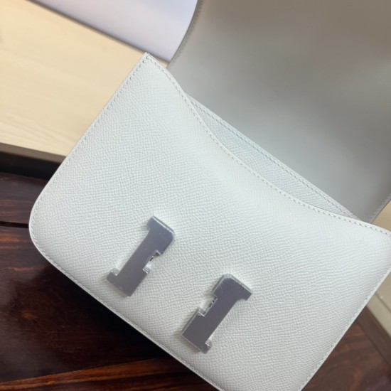 In stock KK19 milkshake white French Haas leather factory epsom leather Kang Kang 19cm full hand-stitched waxed thread full steel hardware lining sheepskin