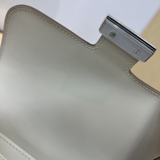 In stock KK19 milkshake white French Haas leather factory epsom leather Kang Kang 19cm full hand-stitched waxed thread full steel hardware lining sheepskin