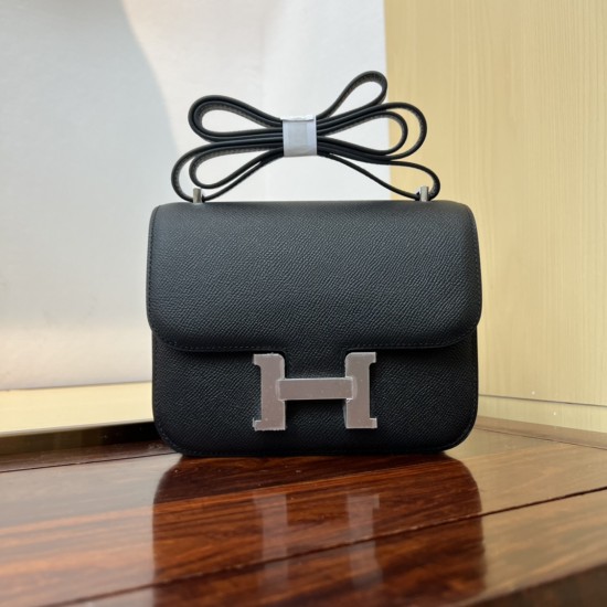 In stock KK19 black and silver French Haas leather factory epsom leather kangkang 19cm full hand-stitched waxed thread full steel hardware lined sheepskin