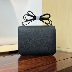 In stock KK19 black and silver French Haas leather factory epsom leather kangkang 19cm full hand-stitched waxed thread full steel hardware lined sheepskin