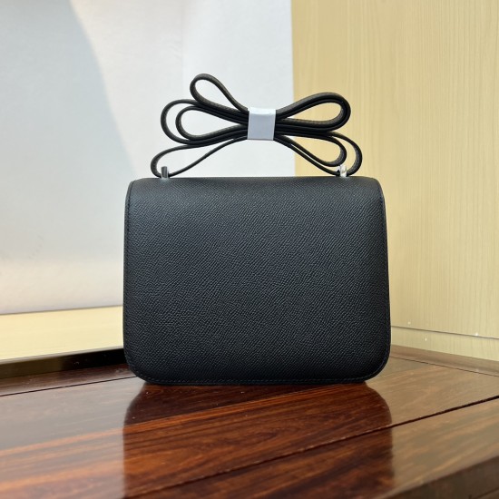 In stock KK19 black and silver French Haas leather factory epsom leather kangkang 19cm full hand-stitched waxed thread full steel hardware lined sheepskin