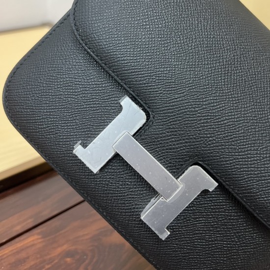 In stock KK19 black and silver French Haas leather factory epsom leather kangkang 19cm full hand-stitched waxed thread full steel hardware lined sheepskin