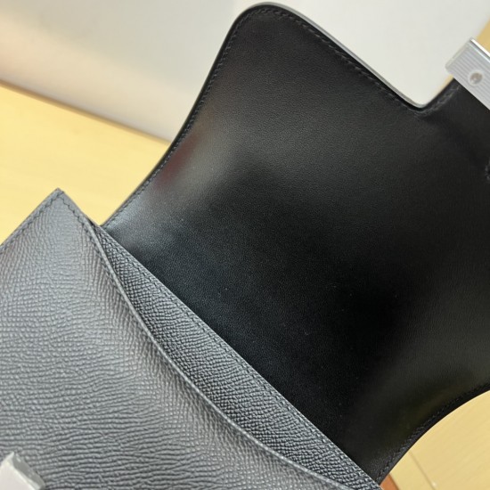 In stock KK19 black and silver French Haas leather factory epsom leather kangkang 19cm full hand-stitched waxed thread full steel hardware lined sheepskin