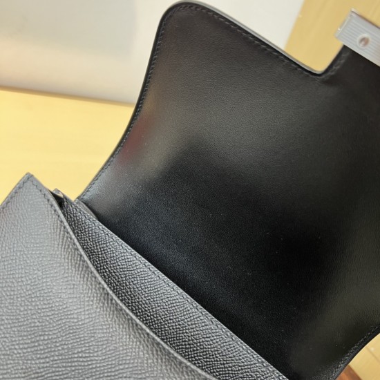 In stock KK19 black and silver French Haas leather factory epsom leather kangkang 19cm full hand-stitched waxed thread full steel hardware lined sheepskin