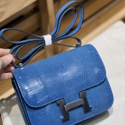 Constance Kang Kang 19cm Hcp imported top lizard skin gemstone blue silver buckle counter synchronization handmade beeswax thread sewing pure steel hardware in stock