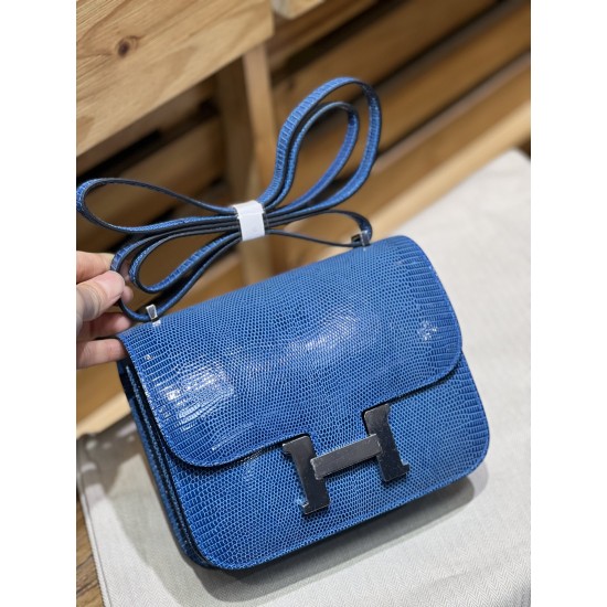 Constance Kang Kang 19cm Hcp imported top lizard skin gemstone blue silver buckle counter synchronization handmade beeswax thread sewing pure steel hardware in stock