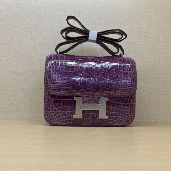 Spot KK19 imported high-gloss crocodile skin Kang Kang 19cm full hand-stitched waxed thread Full steel hardware Lining sheepskin