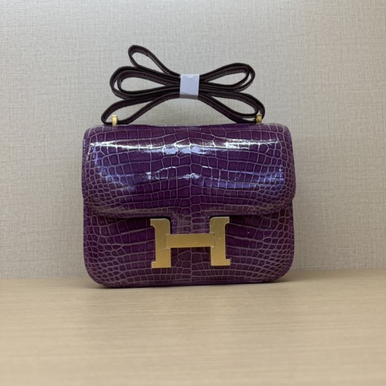 Spot KK19 imported high-gloss crocodile skin Kang Kang 19cm full hand-stitched waxed thread Full steel hardware Lining sheepskin