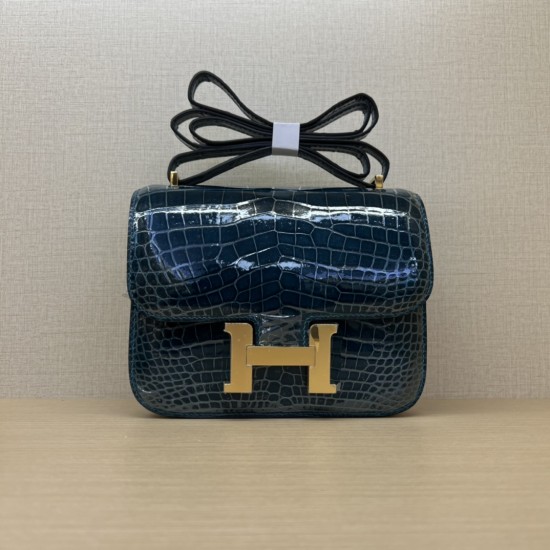 Spot KK19 imported high-gloss crocodile skin Kang Kang 19cm full hand-stitched waxed thread Full steel hardware Lining sheepskin