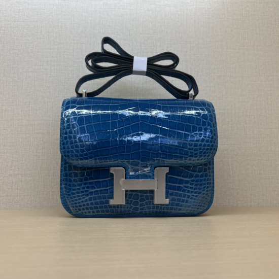 Spot KK19 imported high-gloss crocodile skin Kang Kang 19cm full hand-stitched waxed thread Full steel hardware Lining sheepskin