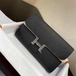 Constance to go Kang Kang wallet crossbody 205cm original imported Epsom leather black silver buckle counter synchronization handmade waxed thread sewing pure steel hardware spot