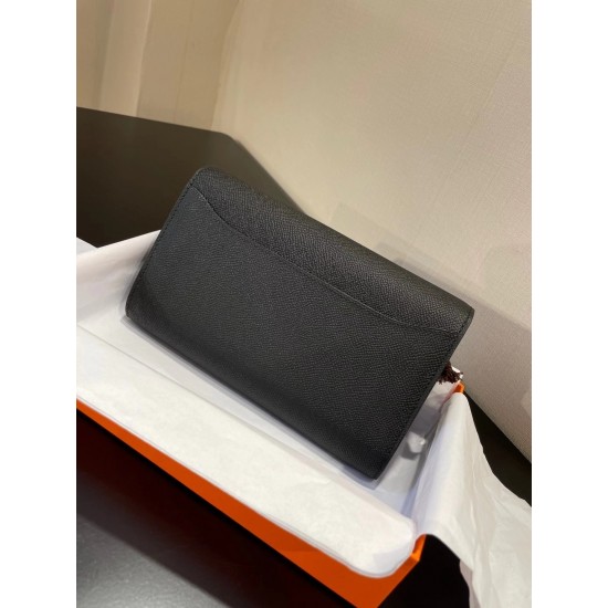 Constance to go Kang Kang wallet crossbody 205cm original imported Epsom leather black silver buckle counter synchronization handmade waxed thread sewing pure steel hardware spot
