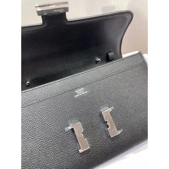 Constance to go Kang Kang wallet crossbody 205cm original imported Epsom leather black silver buckle counter synchronization handmade waxed thread sewing pure steel hardware spot