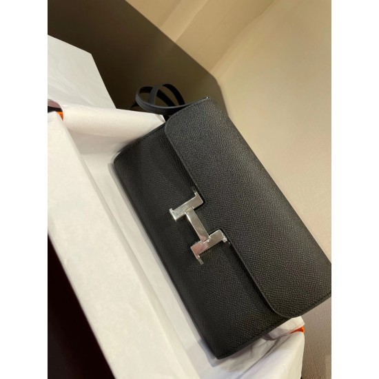 Constance to go Kang Kang wallet crossbody 205cm original imported Epsom leather black silver buckle counter synchronization handmade waxed thread sewing pure steel hardware spot