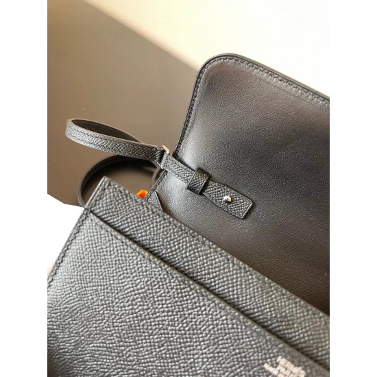 Constance to go Kang Kang wallet crossbody 205cm original imported Epsom leather black silver buckle counter synchronization handmade waxed thread sewing pure steel hardware spot